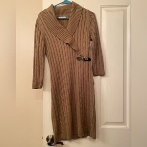 Calvin Klein Tan Long Sleeve Knit Dress